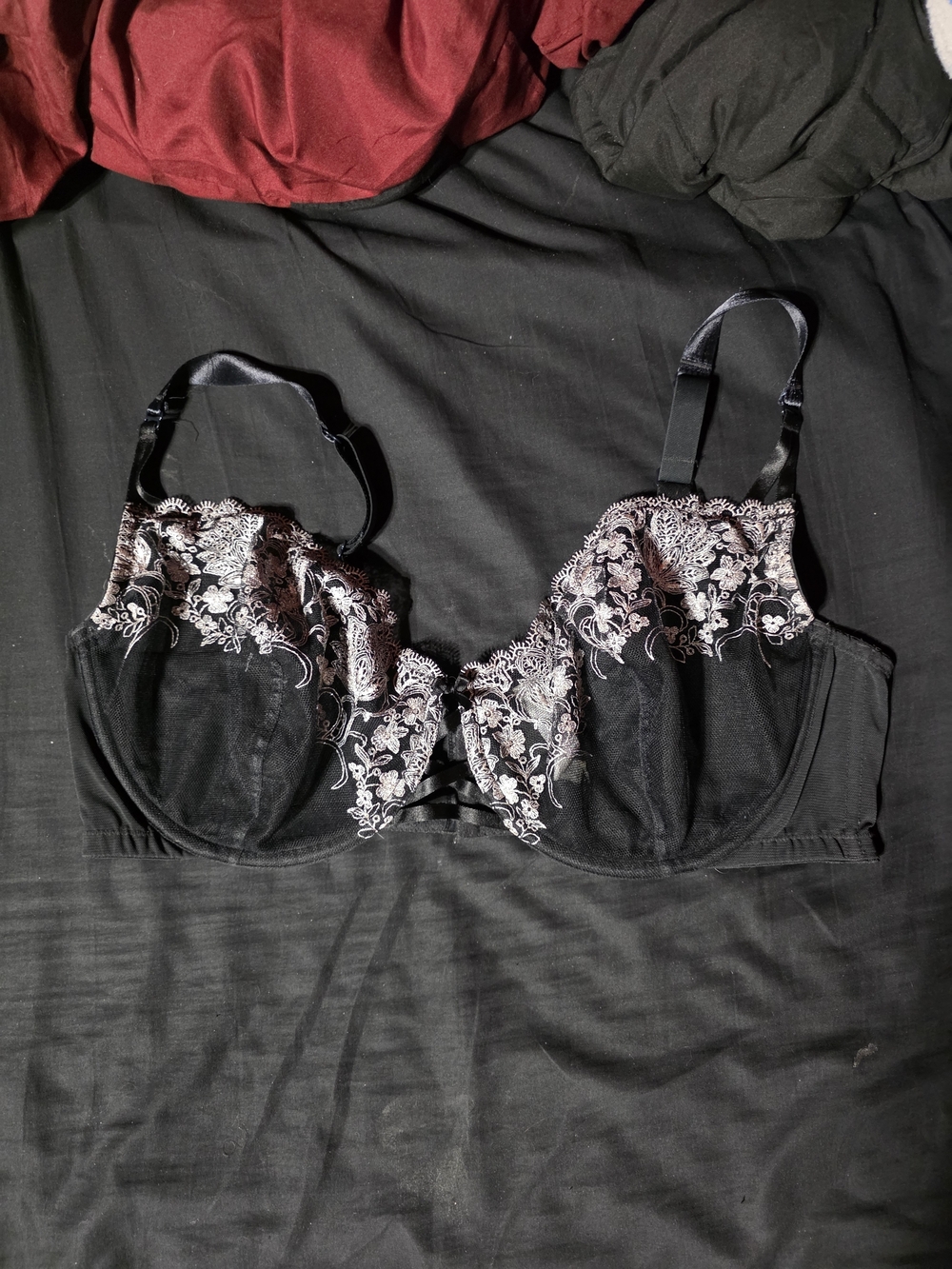 Cacique Black Unlined Bra with White Floral Embroidery